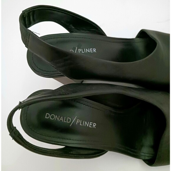 Donald Pliner Ella Blk Leather Metallic Smoke Hex Column Heel Sandal 7M Dustbag - Picture 7 of 13